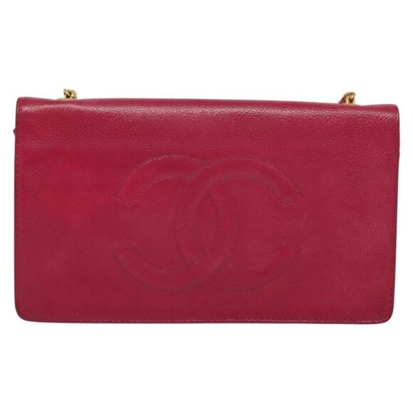 CHANEL Chain Wallet Grained Calf Skin Pink Gold CC Auth bs28262 - Picture 9 of 14